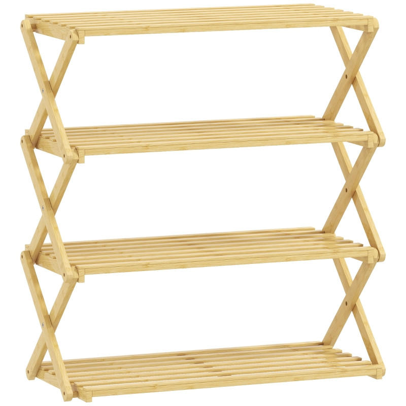 FALTBARES Schuhregal 4 Ebenen 60/29/67 cm aus Bambus in Natur - Naturfarben, Naturmaterialien (60/67/29cm) - BEAOK
