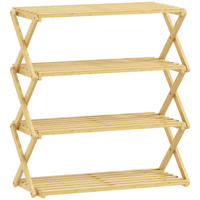 FALTBARES Schuhregal 4 Ebenen 60/29/67 cm aus Bambus in Natur - Naturfarben, Naturmaterialien (60/67/29cm) - BEAOK