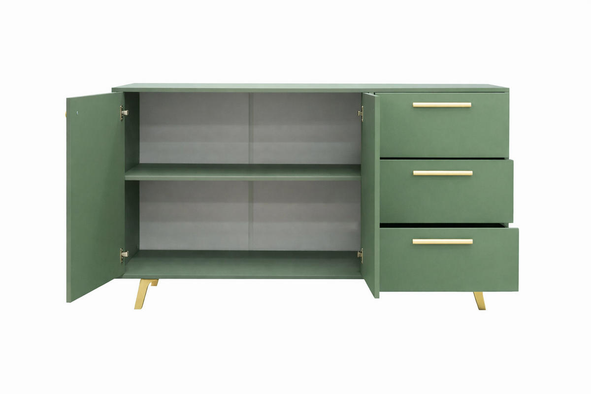 KOMMODE Nancy mit 3 Schubladen und 2 Türen, Sideboard in Farbe:Grün, Schrank in Größe: 140 x 86 x 41 cm - Grün, Holzwerkstoff (140/86/41cm) - Agmat-Furniture