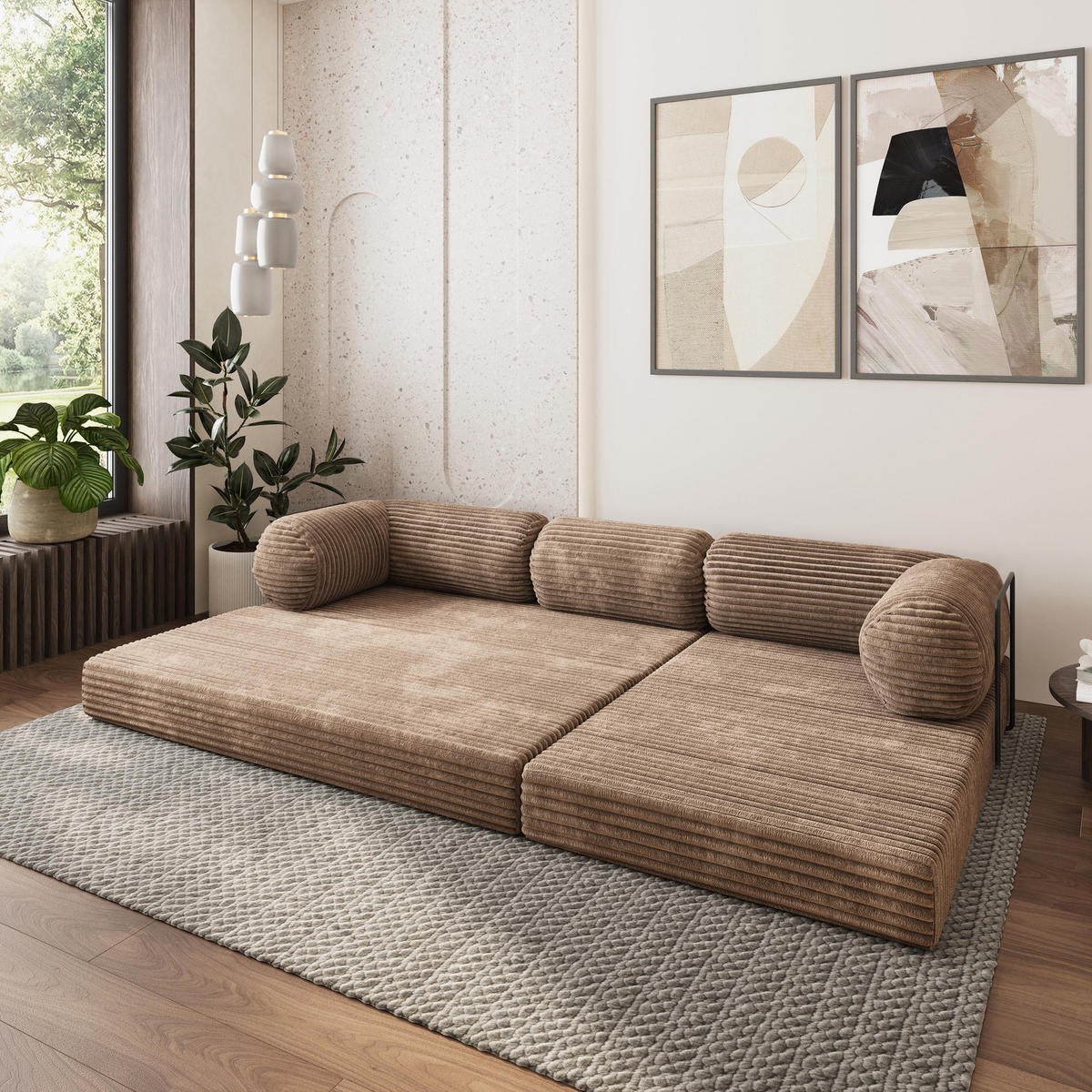 ROHOVÁ SEDAČKA ETERA modulární Boneless pohovka s funkcí spaní, béžová TILIA 17 - béžová, textil (270/160cm) - MASSENO