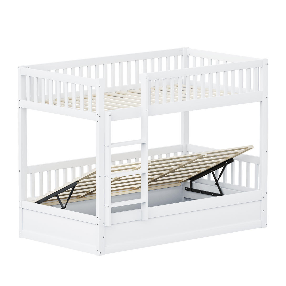 ETAGENBETT 90x200 cm aus Massivholz mit Hydraulik-Lagersystem - Weiß - Weiß, Holz (90/200cm) - KOMHTOM