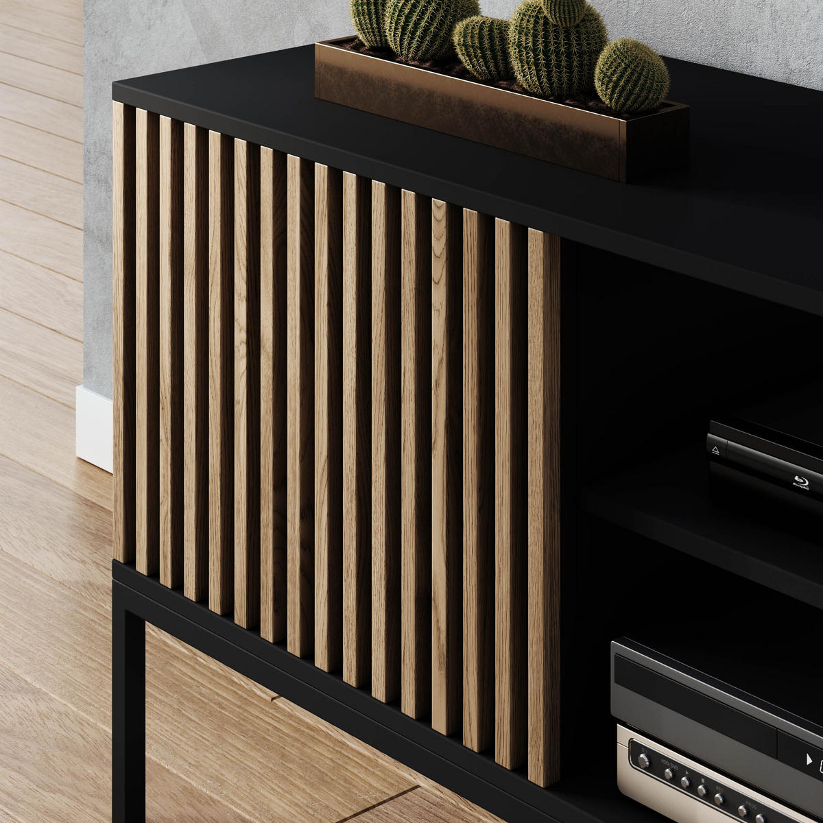 TV-SCHRANK - RTV Meteor (Schwarz + Artisan) - Schwarz, Holzwerkstoff/Metall (150/60/40cm) - Möblo
