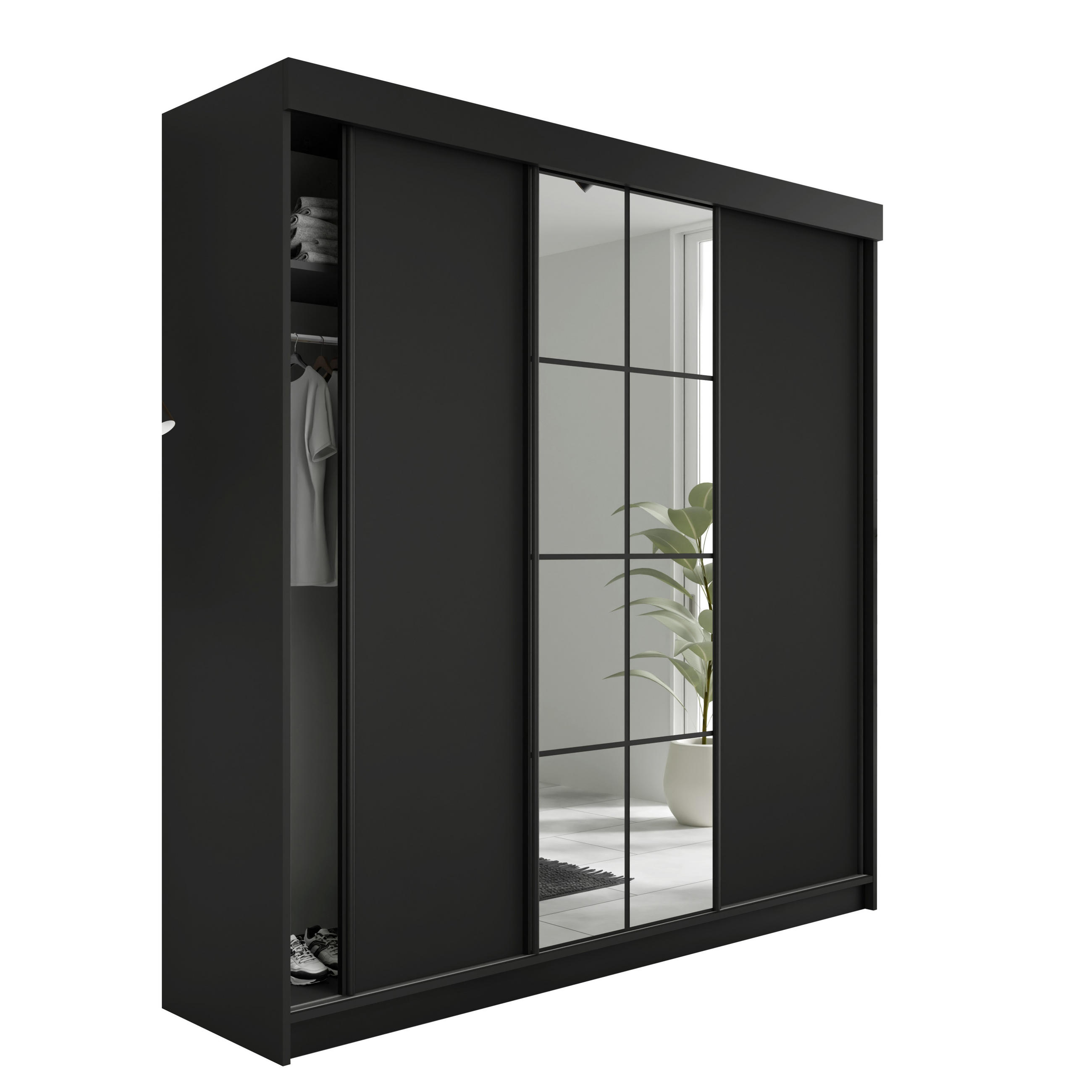 Kier Furniture POSUVNÁ ŠATNÍ SKŘÍŇ LAMARO - 250x205x59cm - Černá