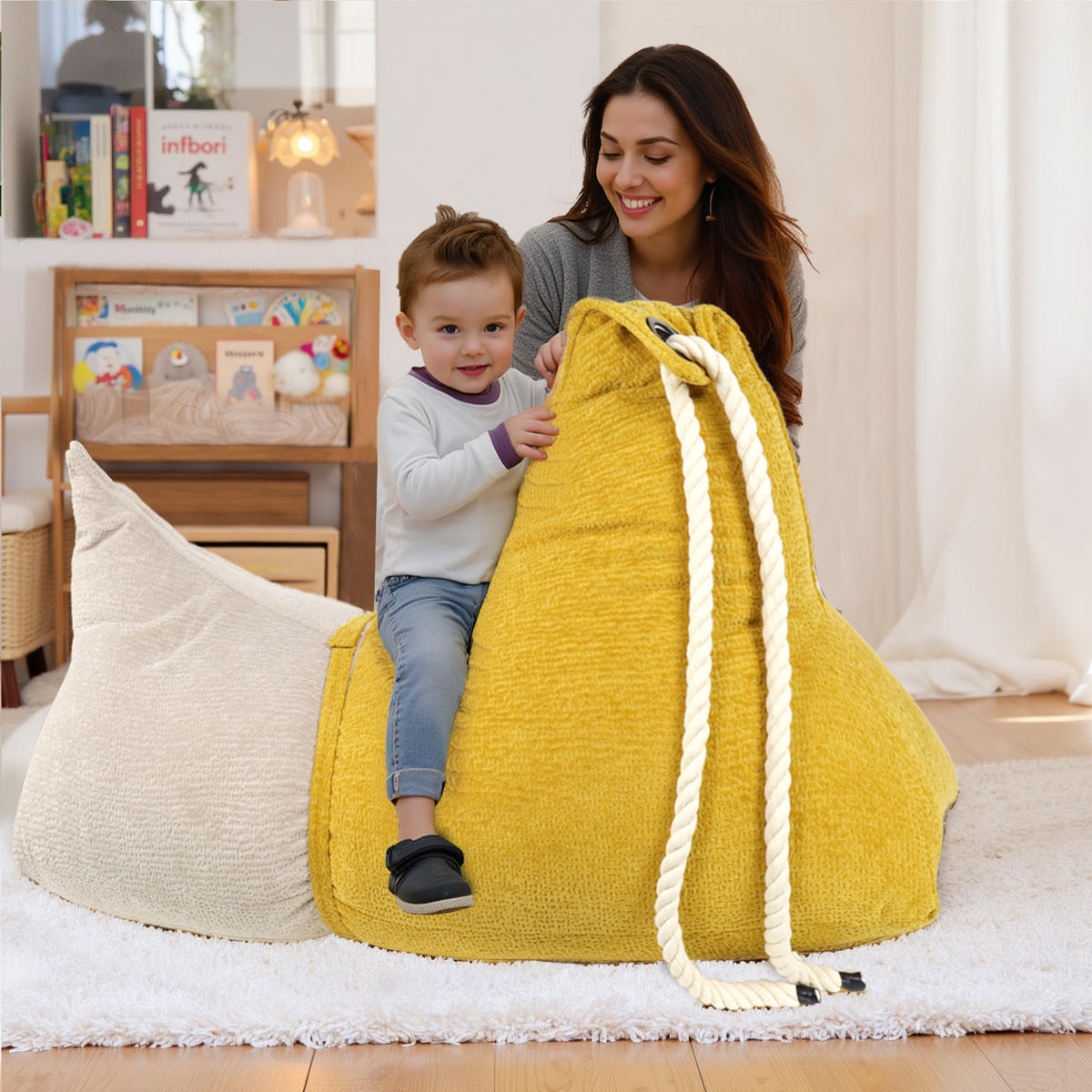 SITZSACK in Bananenbootform grobkörniges Vlies - Gelb/Grau, Textil (60/80/130cm) - Vercart