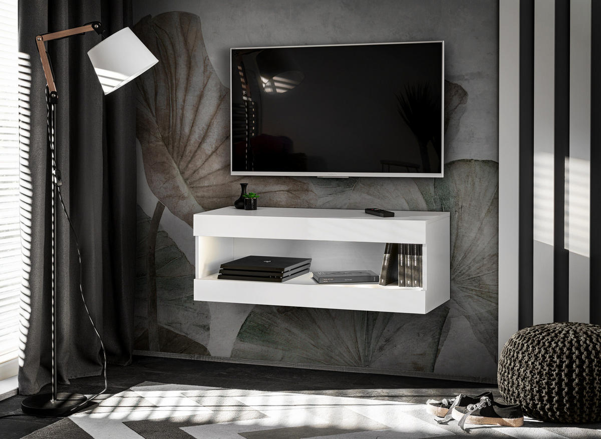 HÄNGEBOARD TV TIVOLI RTV2 Offener Raum Weiß + Weiß - Weiß, Glas/Holzwerkstoff (100/36/35cm) - Komodee