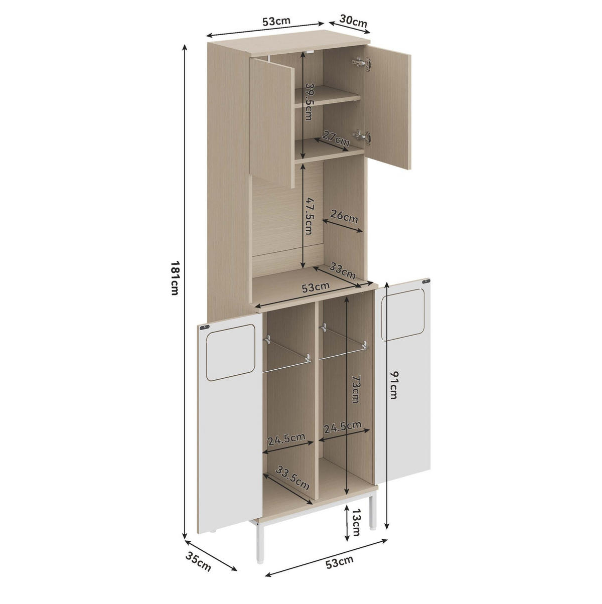 BUFFET 53/35/181 cm aus MDF mit Müllfach und Mikrowellenfach Weiß - Weiß, Holzwerkstoff (35/181/53cm) - Modenvie