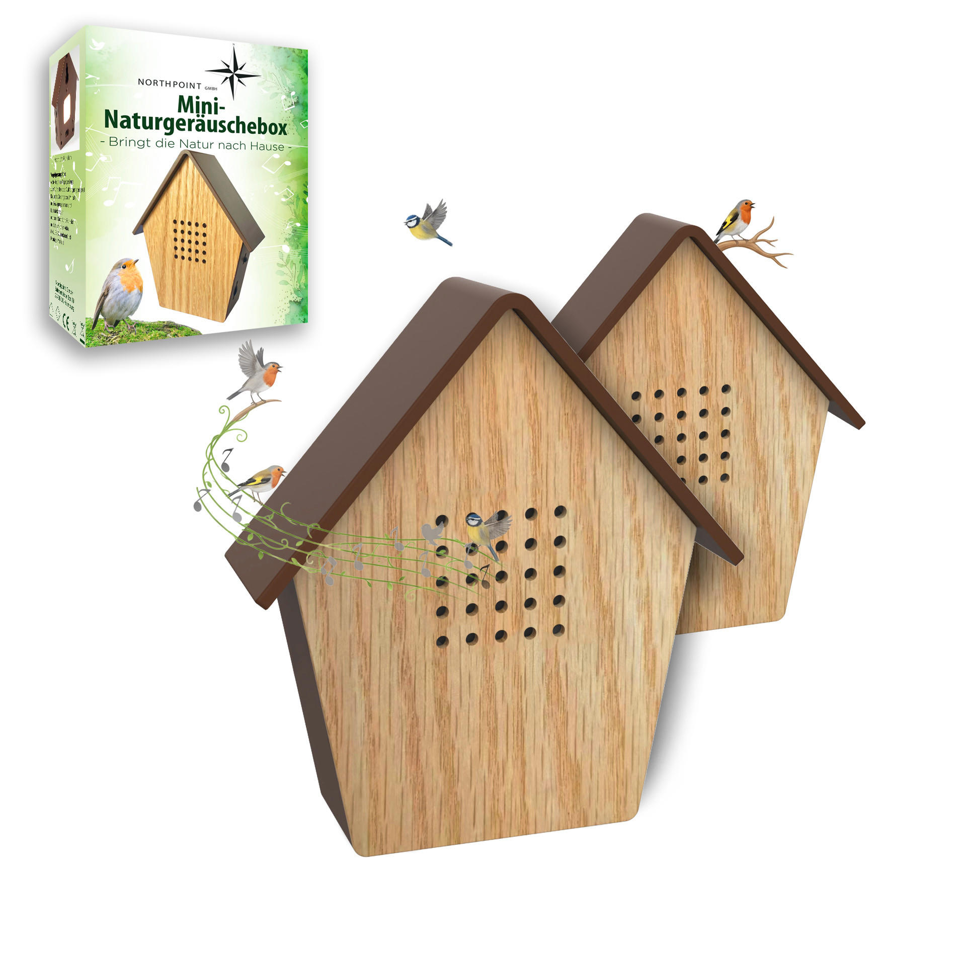 NATURGERÄUSCHEBOX - Vogelzwitscher mit LED-Beleuchtung und Bewegungssensor für stimmungsvolle Akzente, 2er-Set - Weiß, Kunststoff (3.5/9.9/11cm) - Northpoint