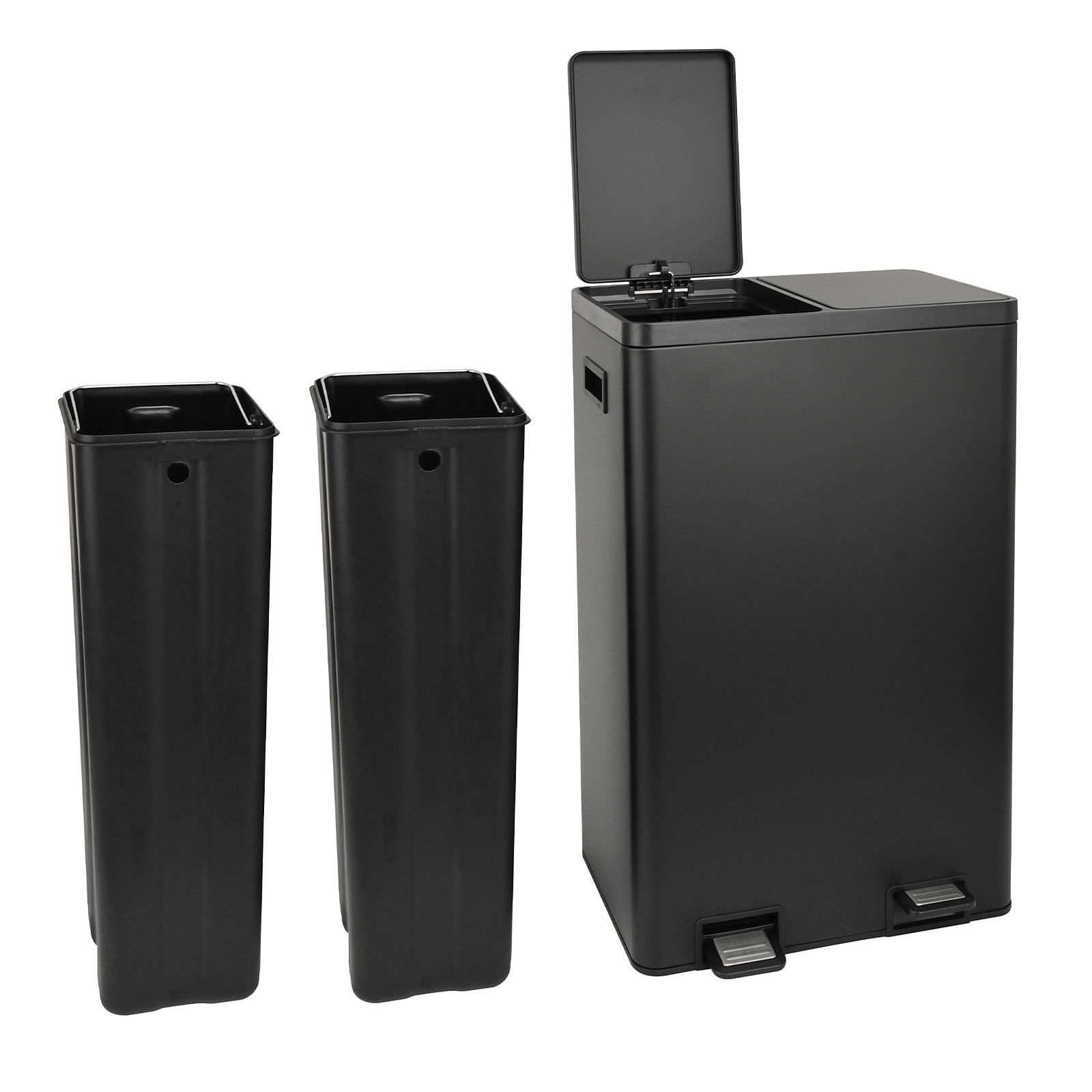 MÜLLTRENNSYSTEM TMH2X30 2x30L 2 Fächer Mülleimer Pulverbeschichteter Stahl Schwarz - Schwarz, Metall (47/72/32cm) - SVITA