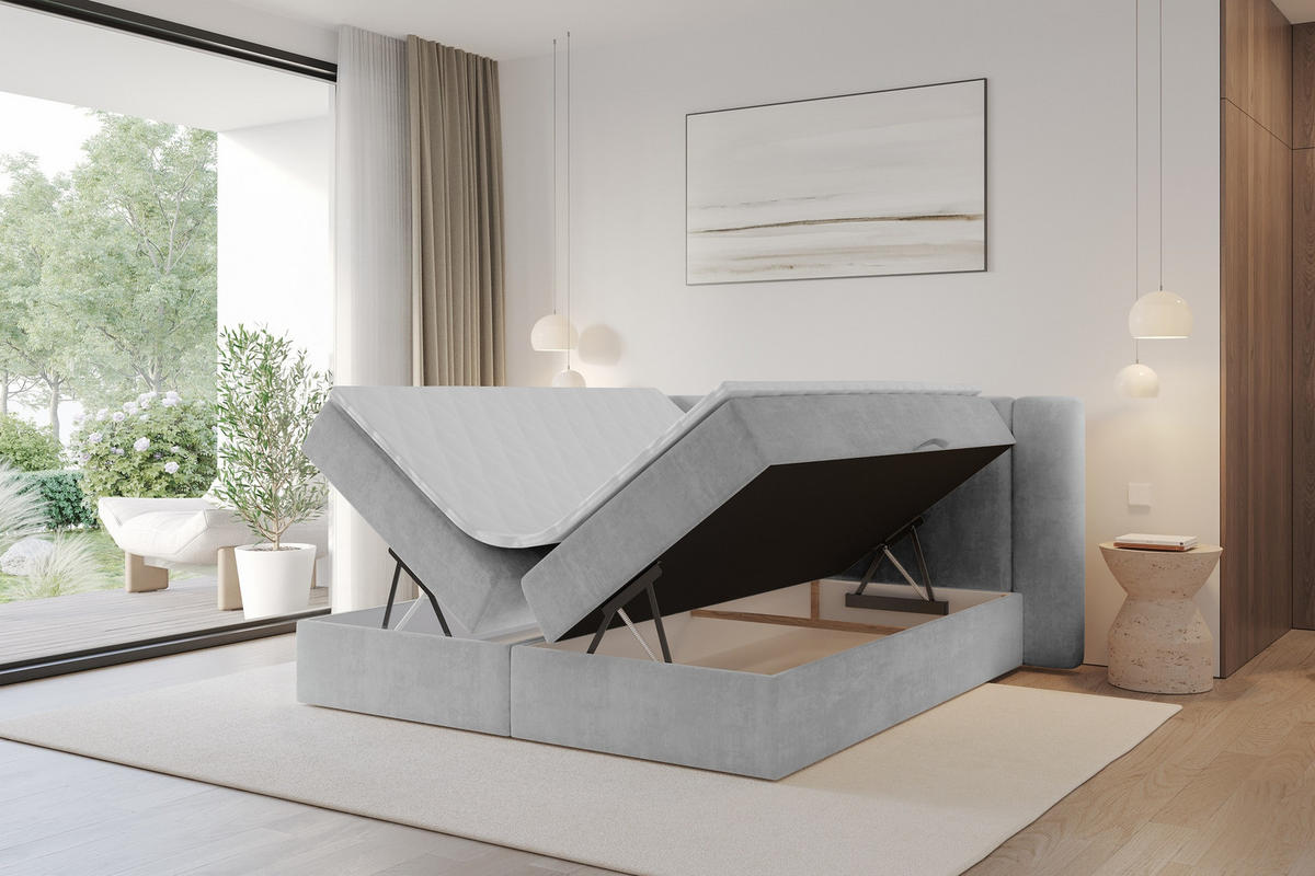 BOXBETT mit Matratze H3 - EVON - 140x200 cm Grau - Greige, Holzwerkstoff (140/200cm) - ALTDECOR