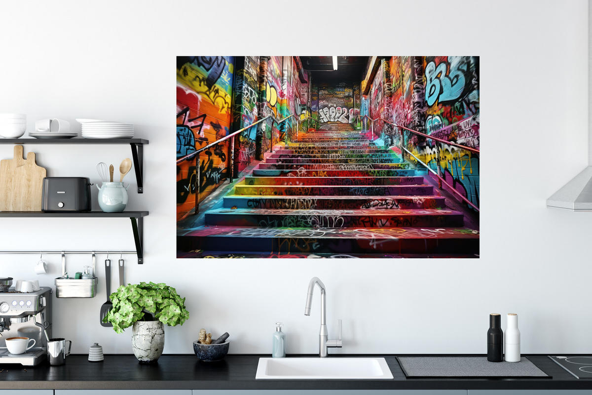 WANDTATTOO Treppe - Graffiti - Farben - Kunst 120x80 cm - Multicolor, Kunststoff (120/80/0.1cm) - MuchoWow