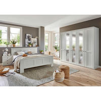 SCHLAFZIMMER Greenholm in Weiß 4 teilig mit Kleiderschrank 250cm Breite mit Spiegel, Doppelbett 180x200cm, zwei Nachttisch - Weiß, Holzwerkstoff (80/200/120cm)