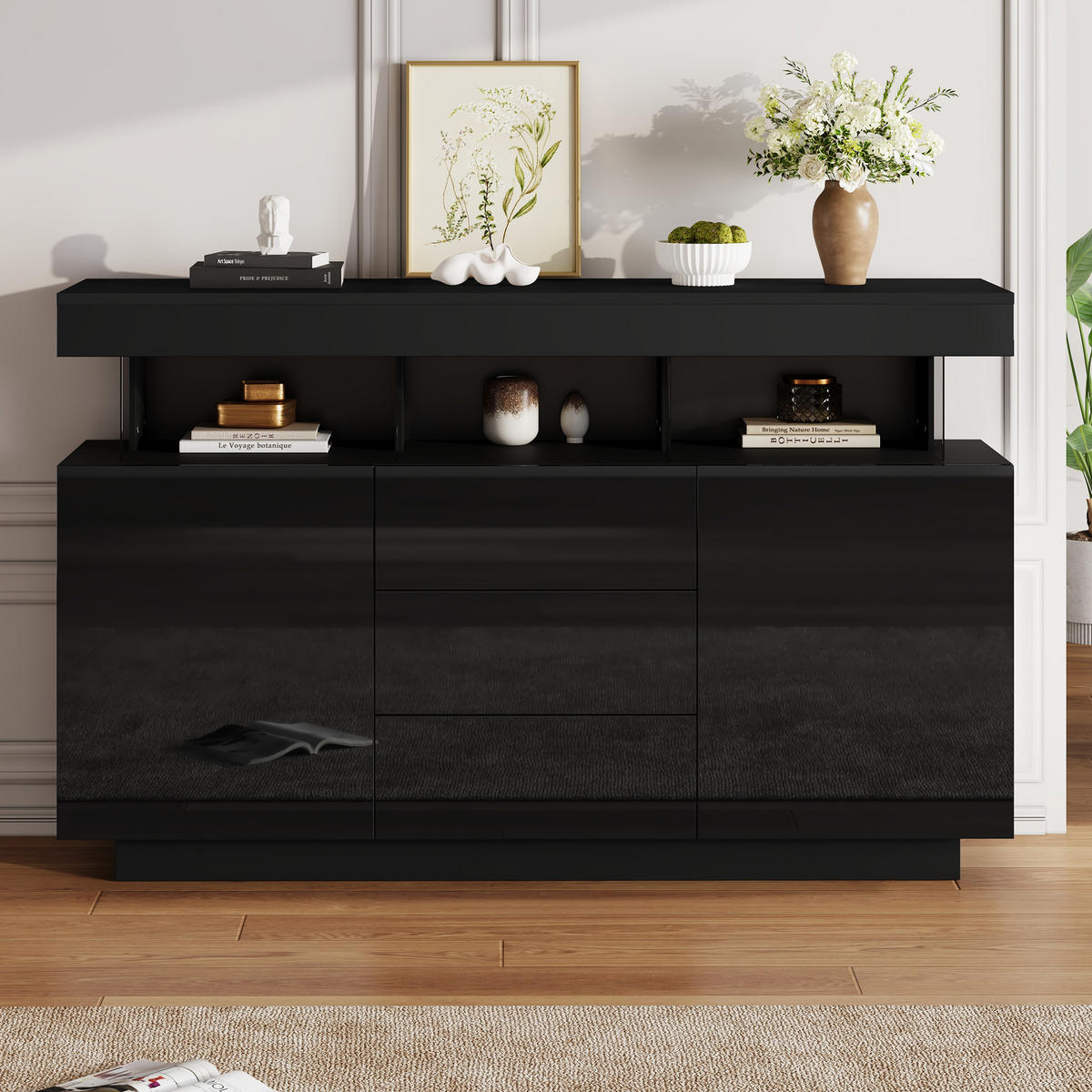 SIDEBOARD Schwarz 140/35/80 cm - Schwarz, Holzwerkstoff (140/80/35cm) - PANGIVO