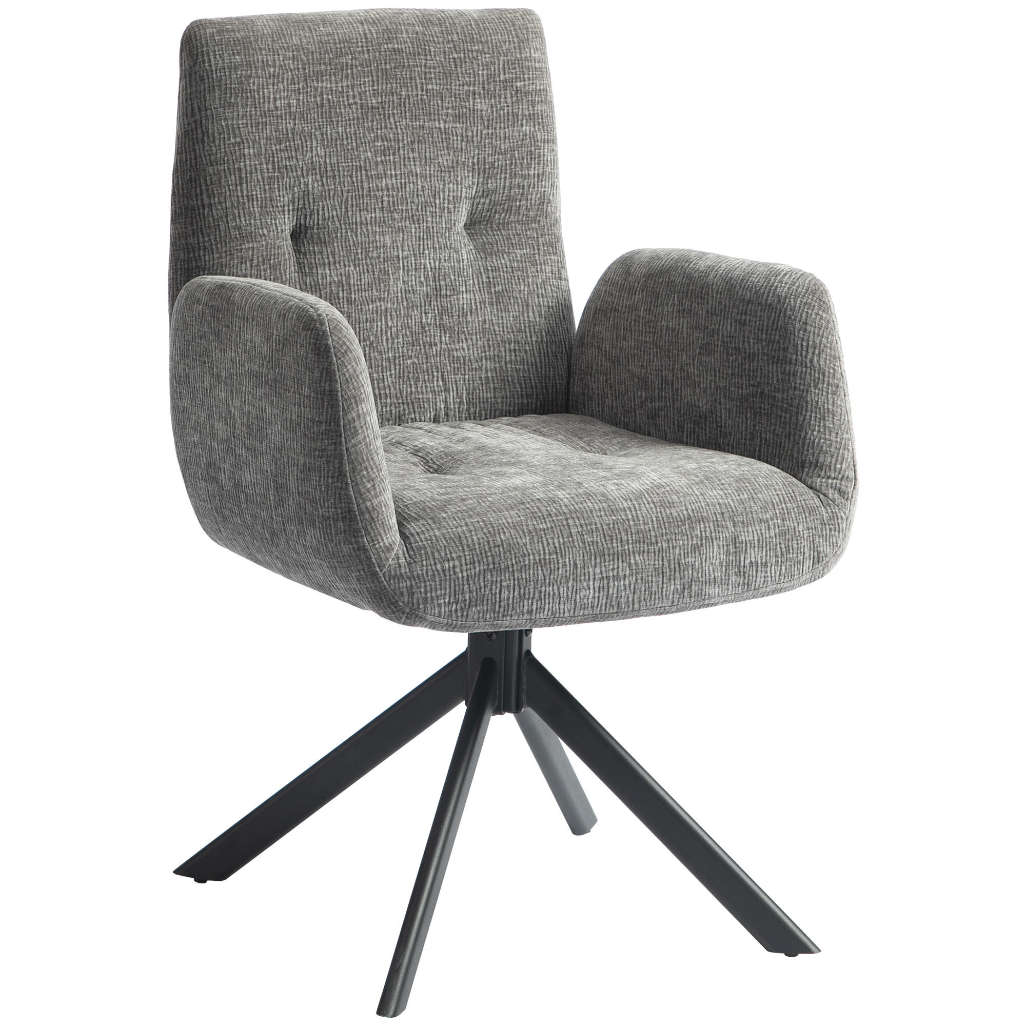 ARMLEHNENSTUHL DE-06816 drehbar mit modernem Design und Knopfheftung Dunkelgrau - Dunkelgrau, Textil/Metall (61/88/60cm) - ComfortXL