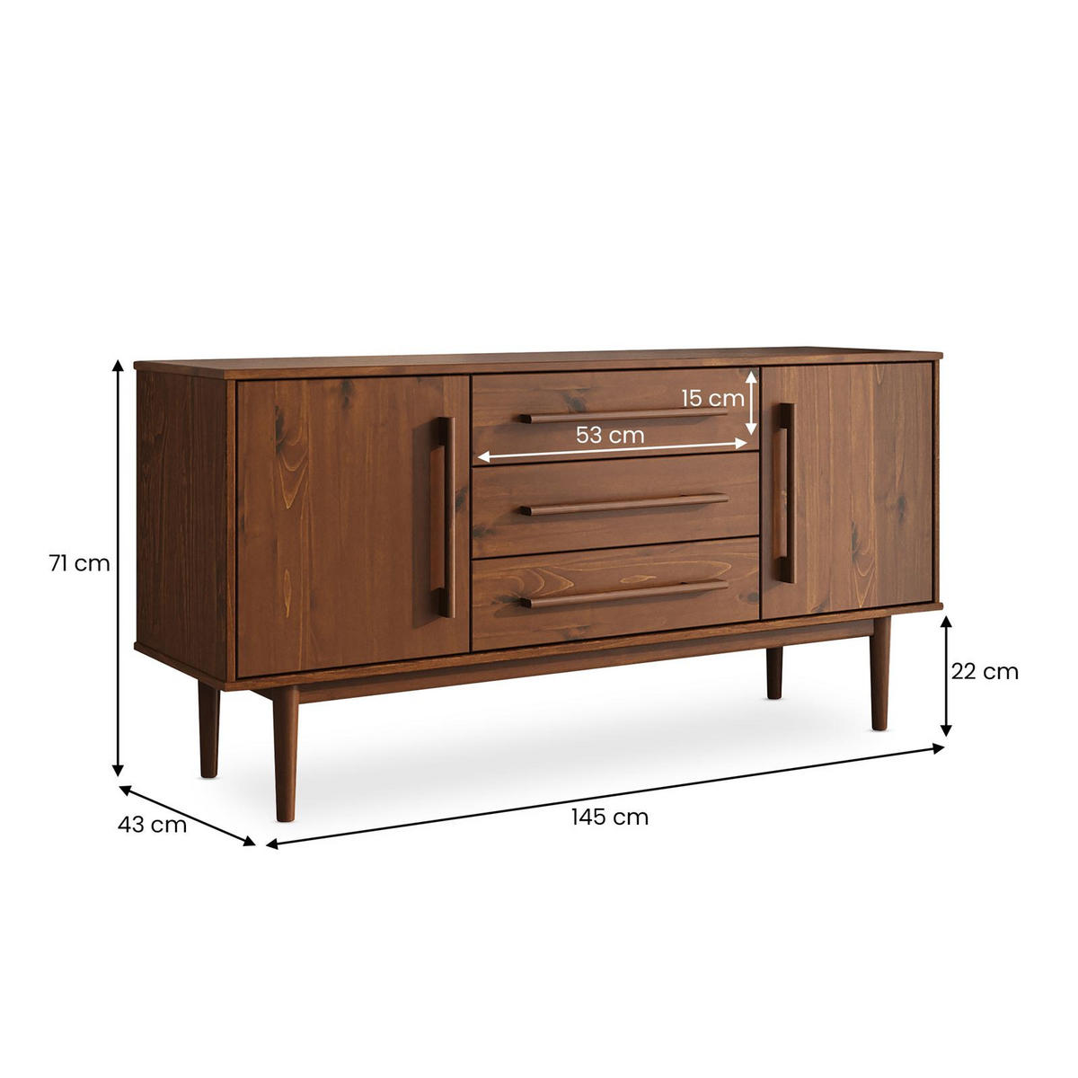 SIDEBOARD TECCA Kastanie - Kastanienfarben, Holz (145/71/43cm) - IDIMEX