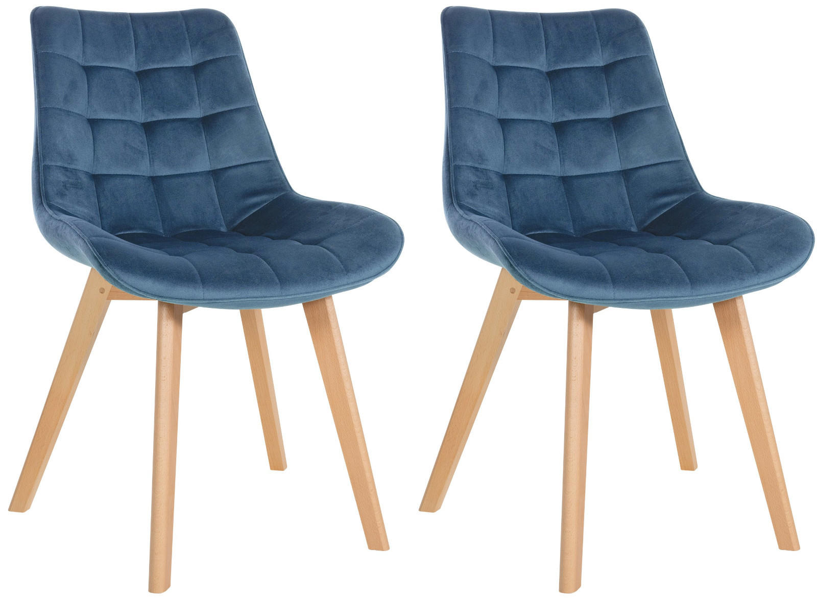 STUHL 2er Set Samt blau - Blau/Eukalyptusholzfarben, Holz/Textil (54/84/63cm) - CLP