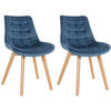 STUHL 2er Set Samt blau - Blau/Eukalyptusholzfarben, Holz/Textil (54/84/63cm) - CLP