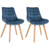 STUHL 2er Set Samt blau - Blau/Eukalyptusholzfarben, Holz/Textil (54/84/63cm) - CLP