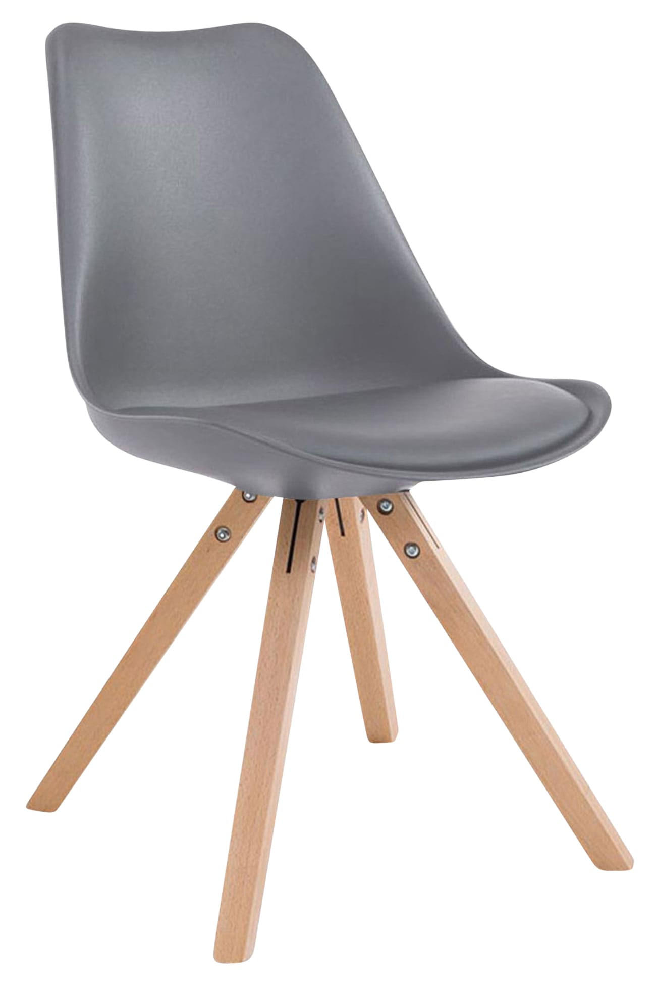 STUHL 4er Set Lederlook grau - Eukalyptusholzfarben/Grau, Holz/Textil (47.5/83/55.5cm) - CLP