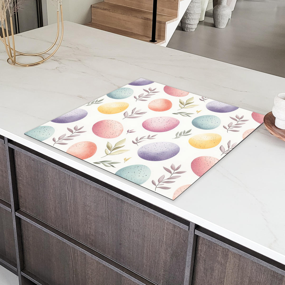 HERDABDECKPLATTE Eier - Bunt - Muster Induktionsmatte 78x78 cm - Weiß, Kunststoff (78/78/0.2cm) - MuchoWow