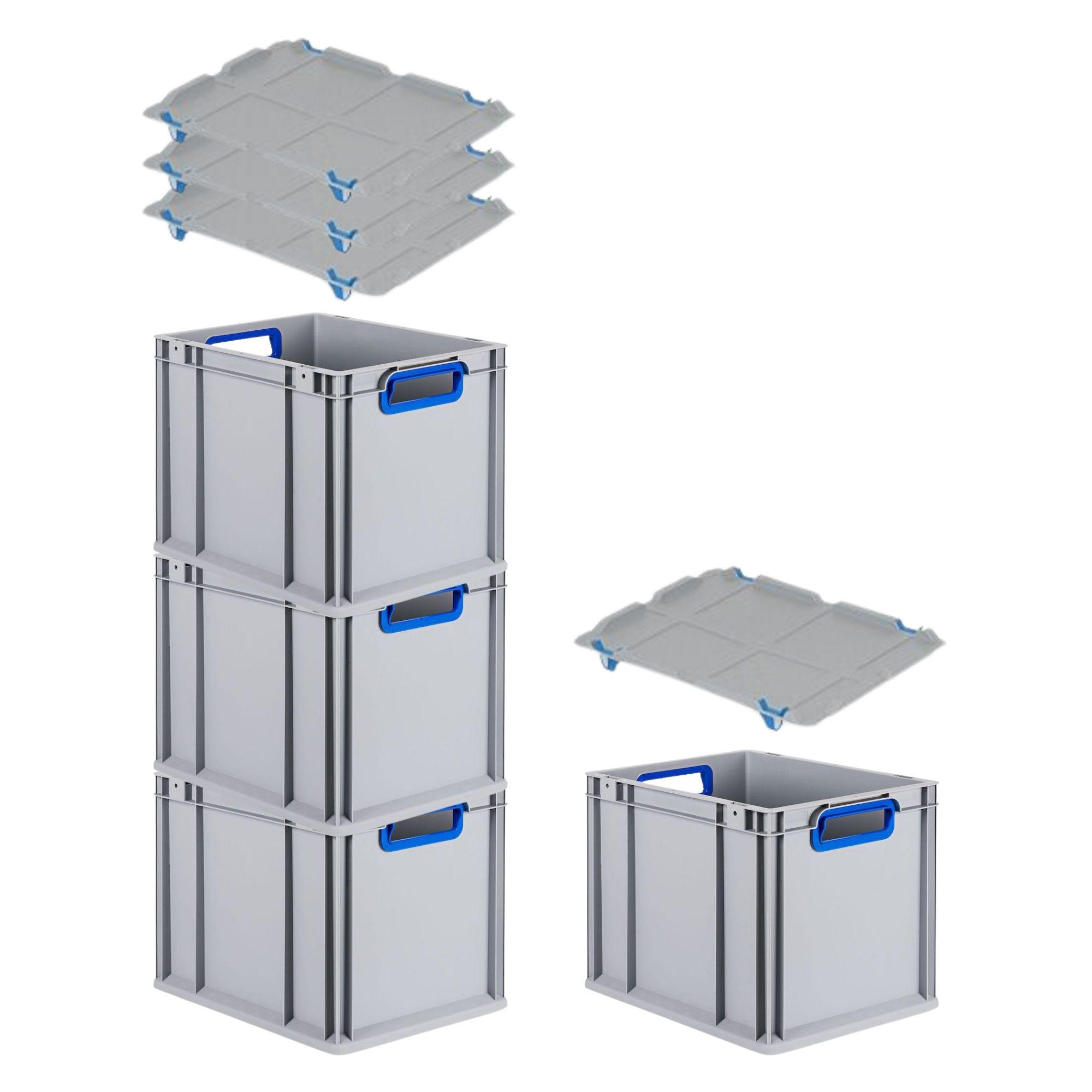 EUROBOX 4x Nextgen Color Mit Auflagedeckel 32x30x40cm Griffe Blau Offen - Blau, Kunststoff (30/32/40cm) - PROREGAL