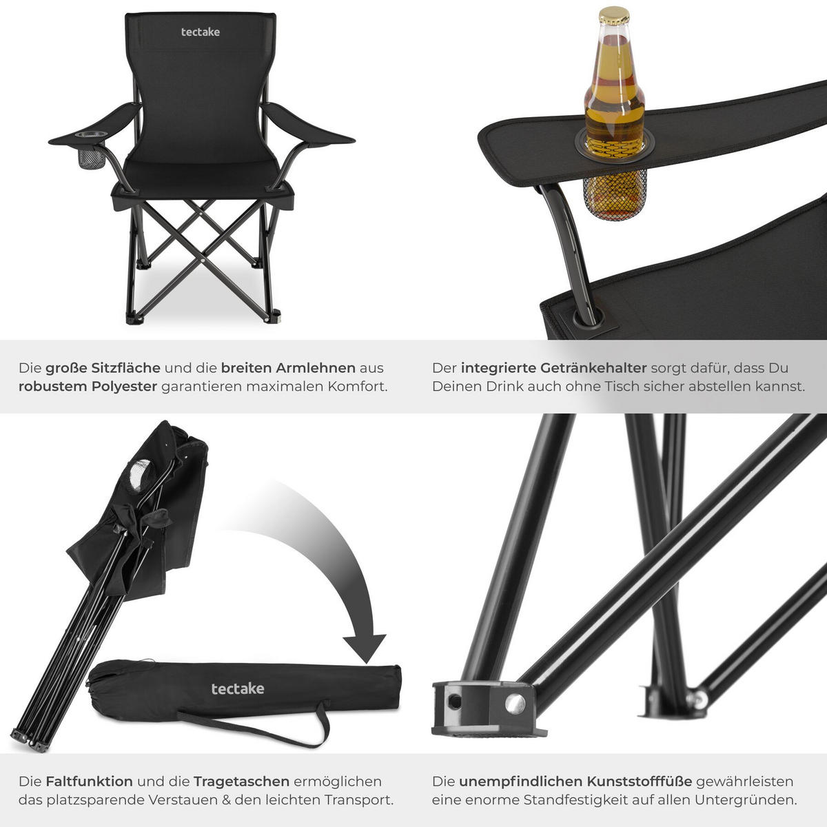 SET CAMPINGSTUHL Gil, 80 x 48 x 84,5 cm, schwarz - Schwarz, Metall (48/84.5/80cm) - tectake