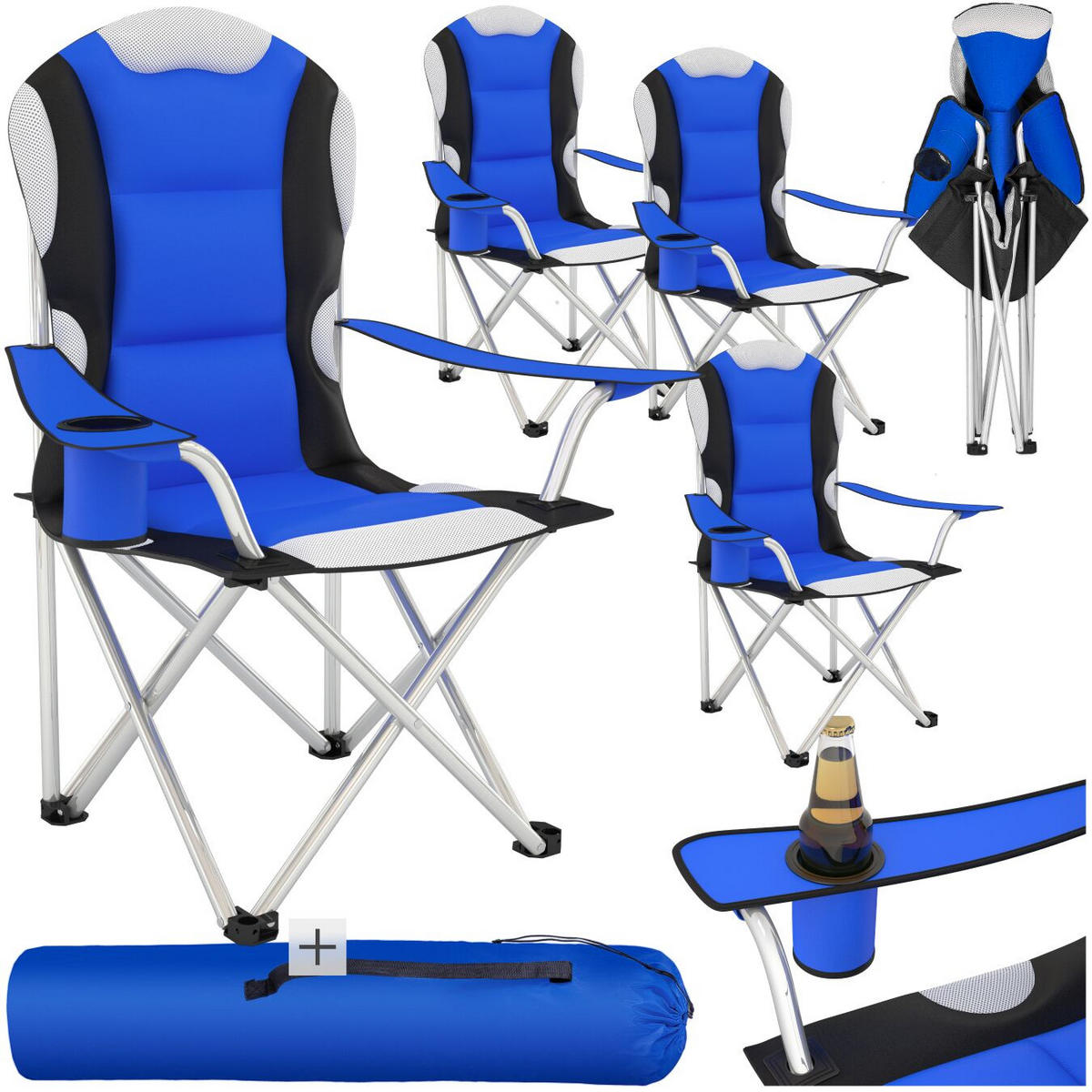 CAMPINGSTUHL 4er Set, 60 x 88 x 110 cm, blau - Blau, Textil (88/110/60cm) - tectake