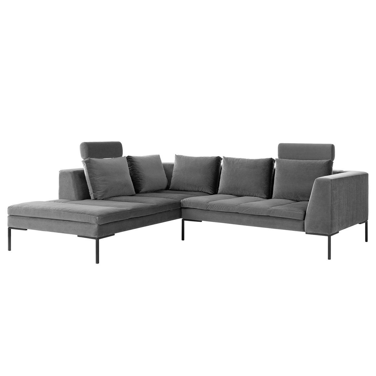 ECKSOFA mit Ottomane - Schwarz/Grau, Textil/Metall (255/230cm) - home24