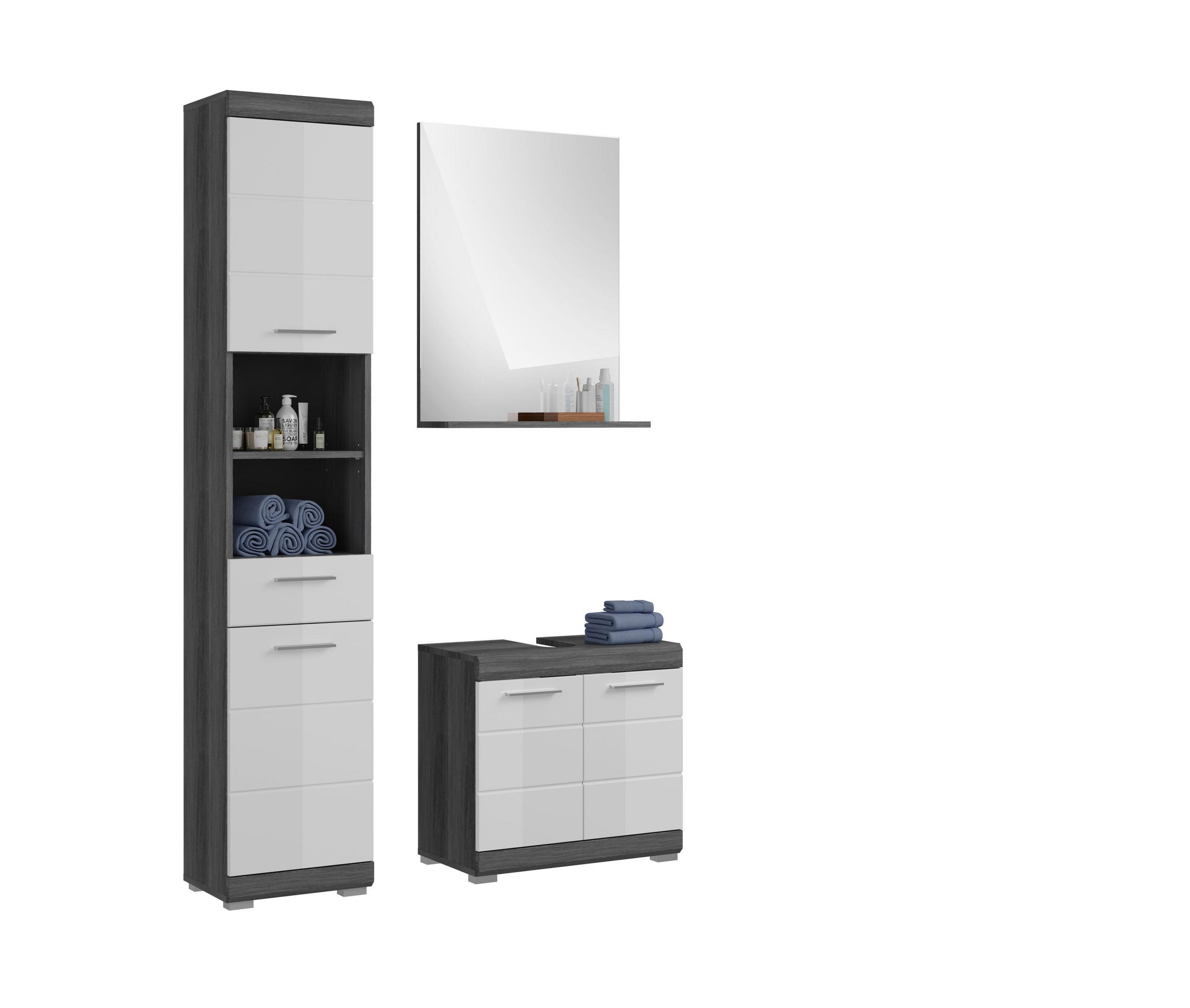 BADKOMBINATION 3tlg. Scout Bad in Rauchsilber Nachbildung und weiß hochglanz B/H/T: 112x191x34 cm - Anthrazit, Holz (112/191/34cm)