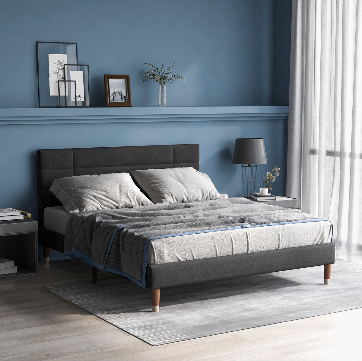 POLSTERBETT 140/200 cm Grau aus Leinen mit Lattenrost - Grau, Holz (140/200cm) - OKMYHOME