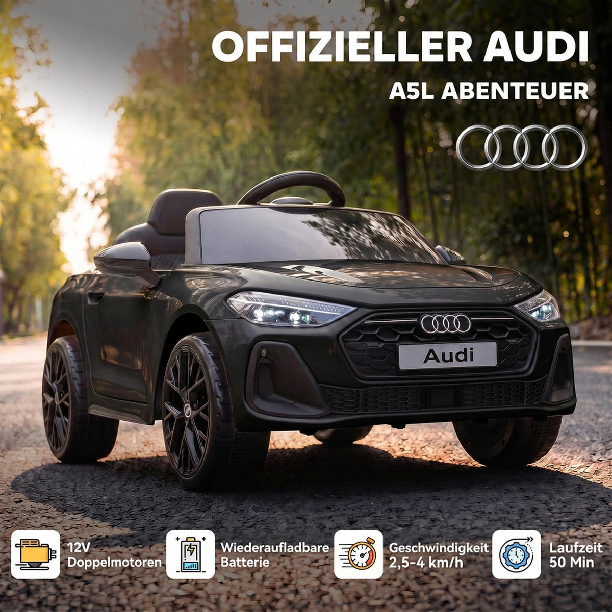 KINDER-ELEKTROAUTO Kunststoff Schwarz - Schwarz, Kunststoff (101/55/43cm) - AIYAPLAY