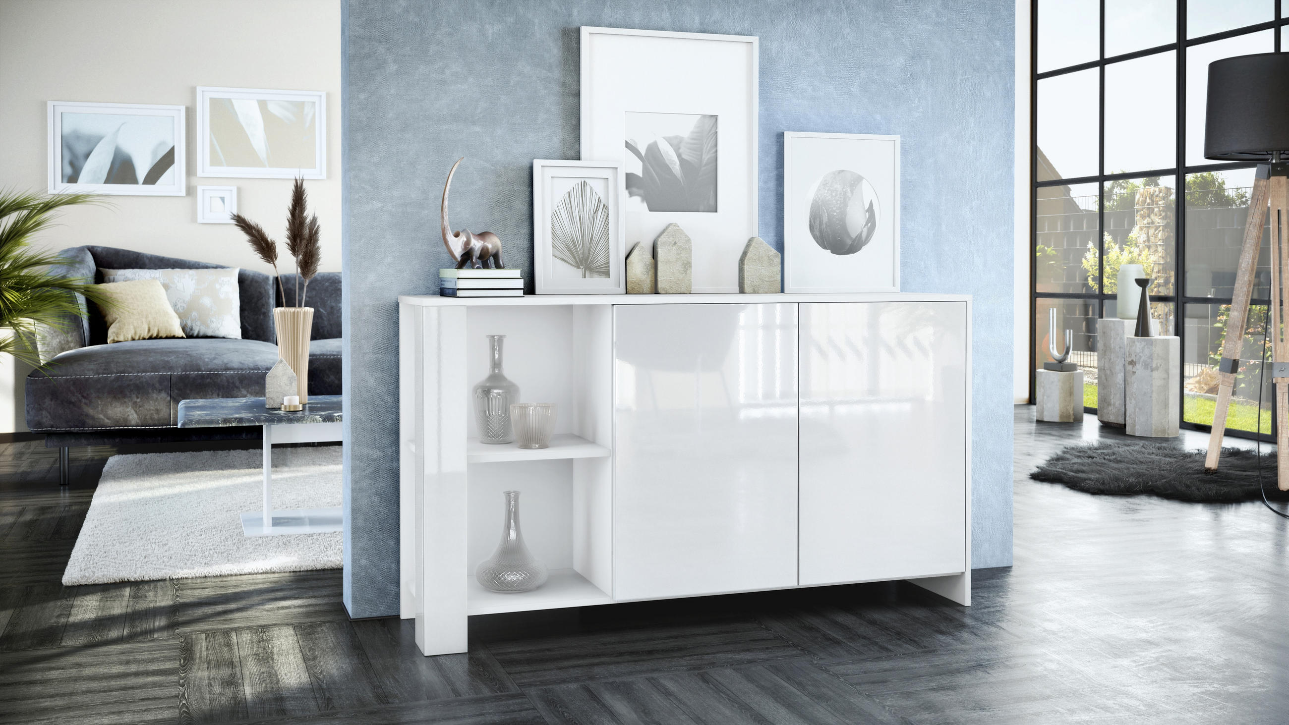 SIDEBOARD Canto Weiß Hochglanz - Weiß Hochglanz, Holzwerkstoff (143/81/36cm) - Vladon