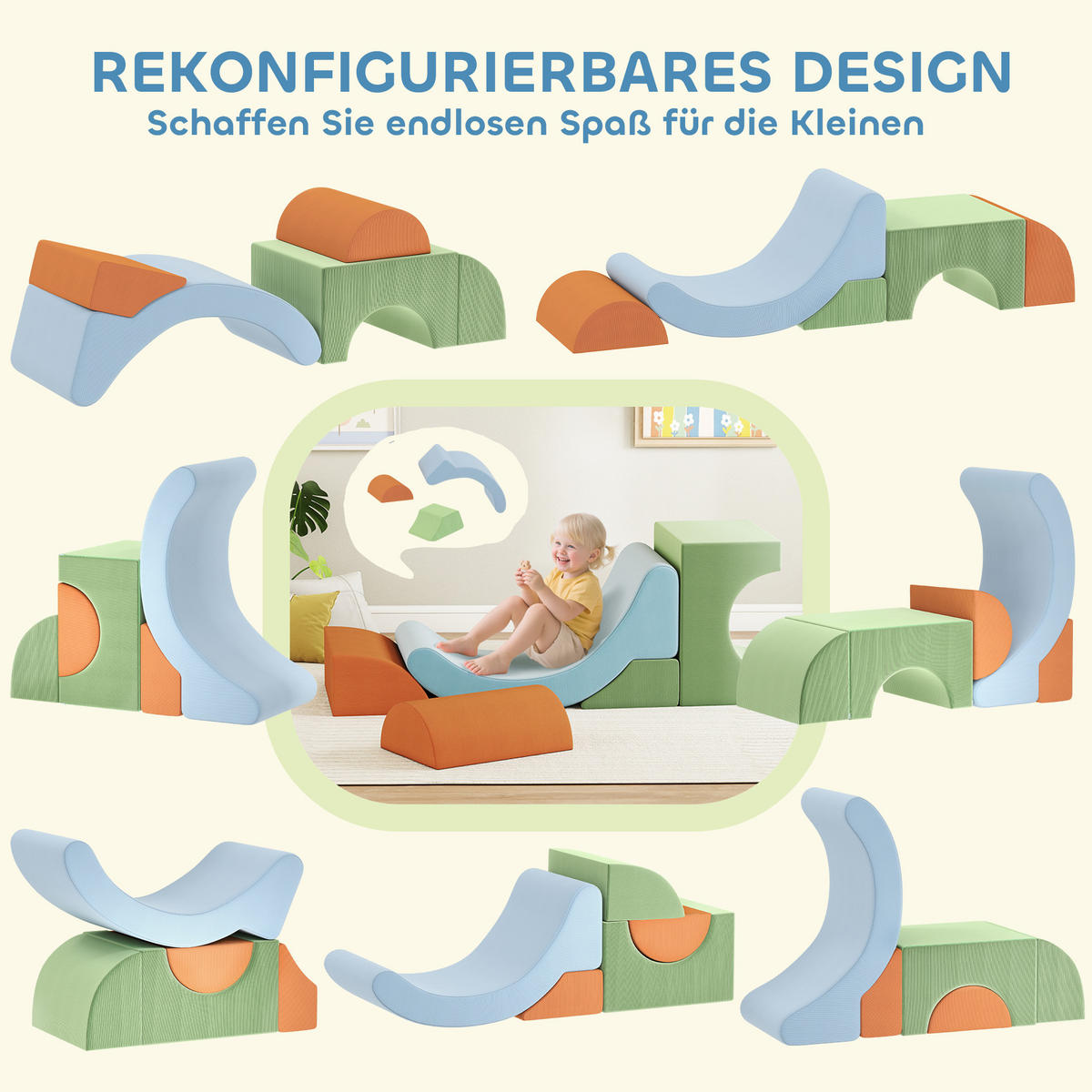 SCHAUMSTOFF Bausteine Kinder 5er Set Klettern Softbausteine mit Cord-Optik Bunt - Multicolor, Textil (48/85cm) - AIYAPLAY