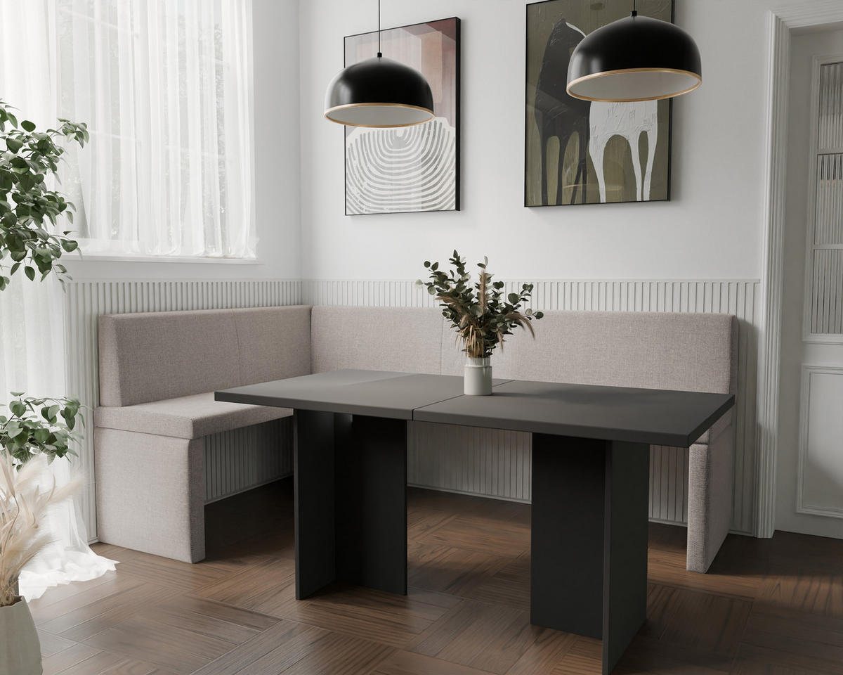 ECKBANK links OWEN Webstoff, 128/168 cm Creme - Creme, Holz/Textil (128/168cm) - Idohome