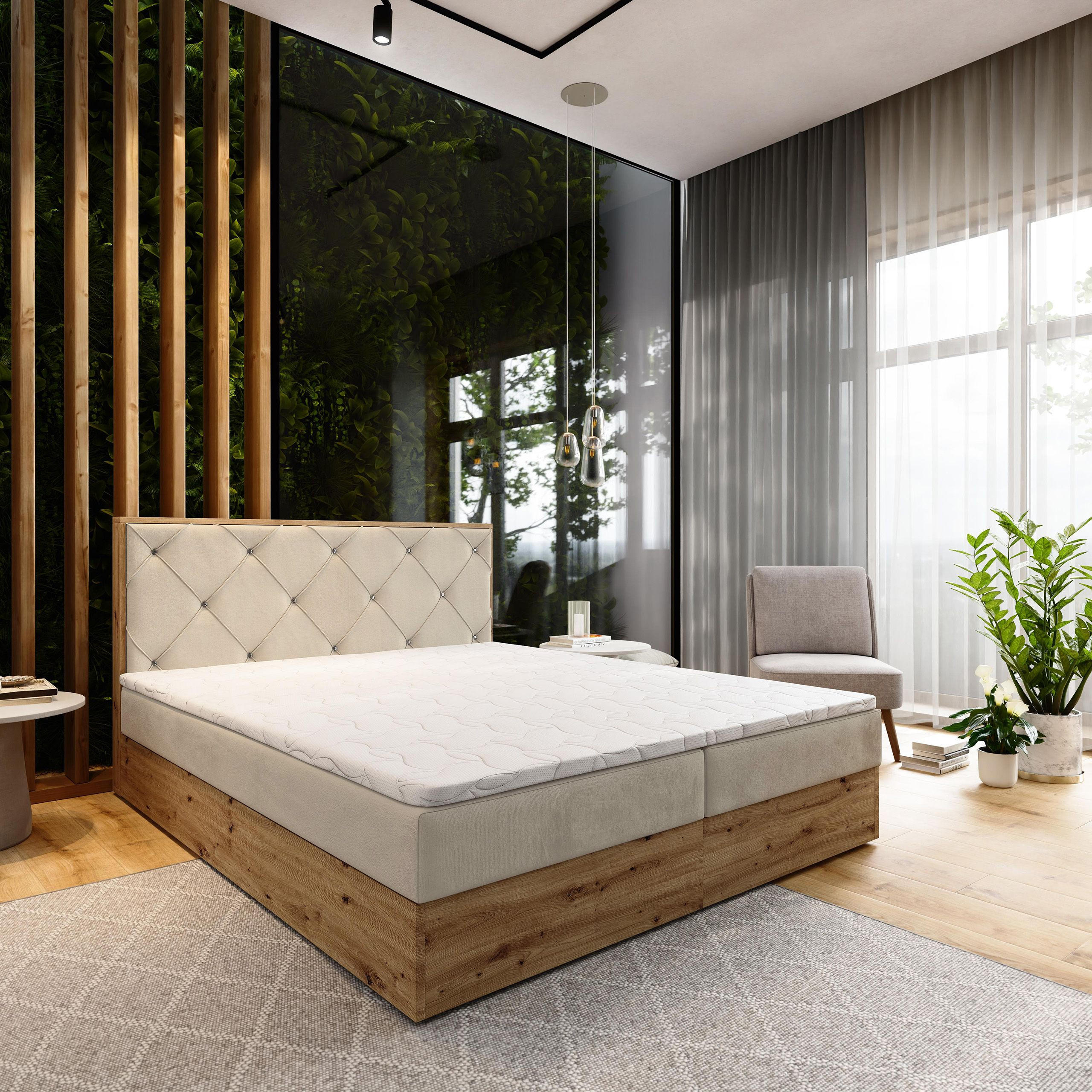 BOXBETT FOSCO 140x200 cm mit Matratze und Topper - Beige - Beige, Holz (140/200cm) - MASSENO
