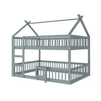 ETAGENBETT 140/200 cm mit Treppe, hohem Fallschutz und Tür, Grau - Grau, Holzwerkstoff (140/200cm) - Redom