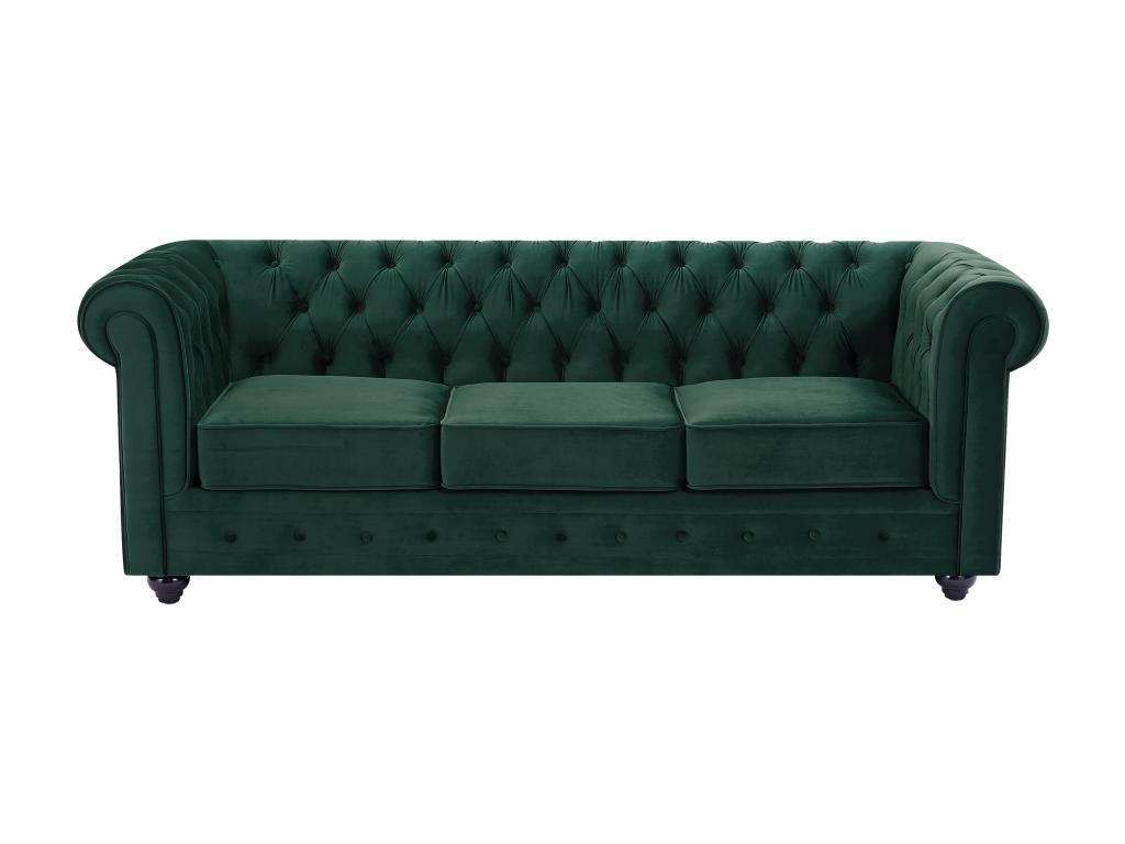 SOFA 3-Sitzer - Samt - Grün - CHESTERFIELD - Grün, Textil (88/72/205cm) - Vente-Unique