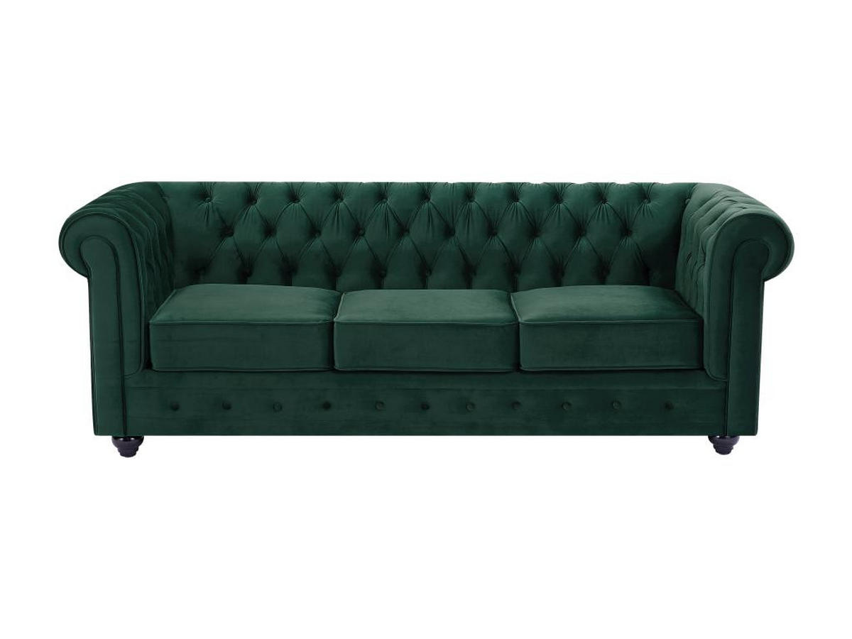 SOFA 3-Sitzer - Samt - Grün - CHESTERFIELD - Grün, Textil (88/72/205cm) - Vente-Unique