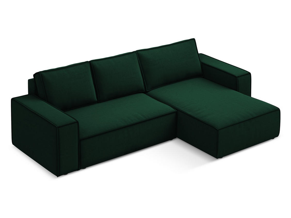 ECKSOFA mit Schlaffunktion Samt Stoff Grün - Dunkelgrün/Schwarz, Kunststoff/Textil (290/185cm) - Makamii