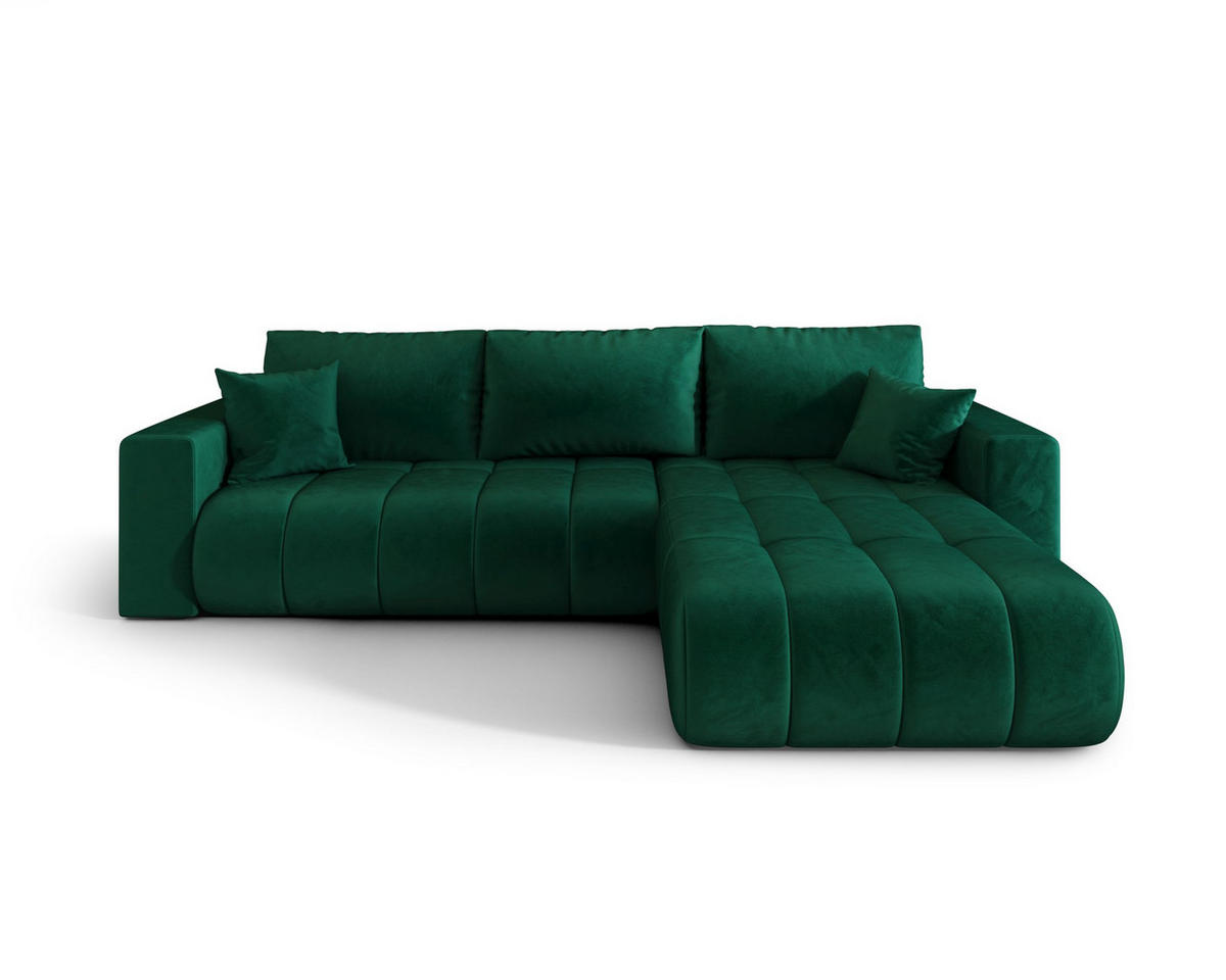 ECKSOFA LARA PREMIUM rechts grün Velours Monolith 37 - Schlaffunktion, Bettkasten - Grün, Textil (280/174cm) - Cornero