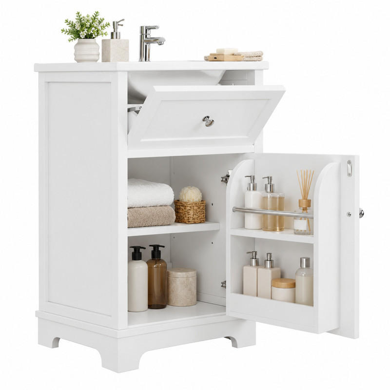 WASCHTISCH mit Keramikbecken 51 x 46 x 87 cm MDF Weiß - Weiß, Holzwerkstoff (46/87/51cm) - Beauniv