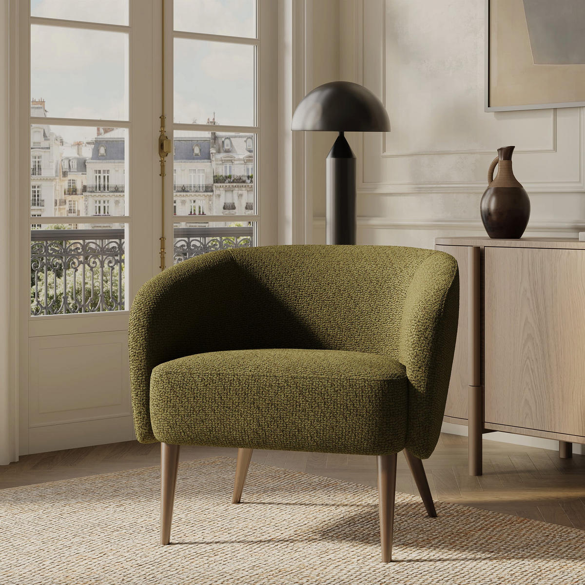 SESSEL MILO Bouclé-Samt Vintage-Grün 73.5cm - Dunkelgrün/Grün, Textil (73.5/66.5/67.5cm) - Premium Interiors