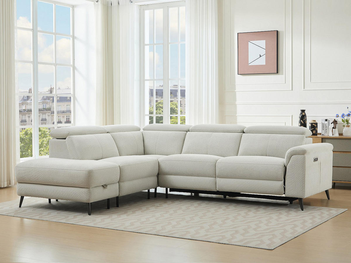 ECKSOFA Relaxsofa elektrisch - Stoff - Ecke Links - Beige - MAKORO - Beige, Textil (274/228cm) - Vente-Unique