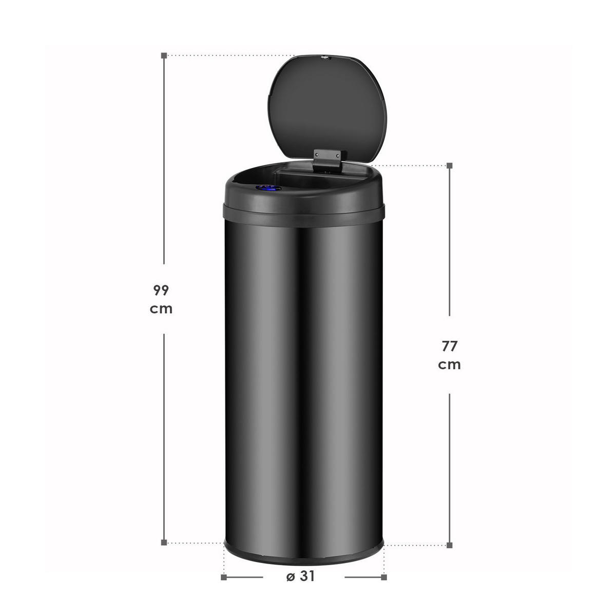 MÜLLEIMER rund 50L schwarz mit Sensor - Schwarz, Metall (31/77/31cm) - Juskys