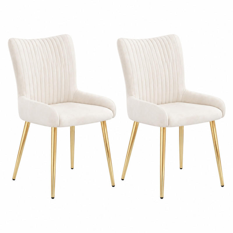 ESSZIMMERSTUHL 2er-Set Samt Beige mit goldfarbenen Metallbeinen - Beige, Metall (47/85/58cm) - Meubliv