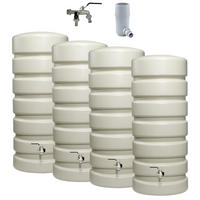 REGENTONNE Wandtank-SET Komplett-Set 2600 L, sandbeige 4 x 650 L, inkl. Verbinder und Fallrohranschluss - Beige, Kunststoff (320/192/60cm) - 4rain