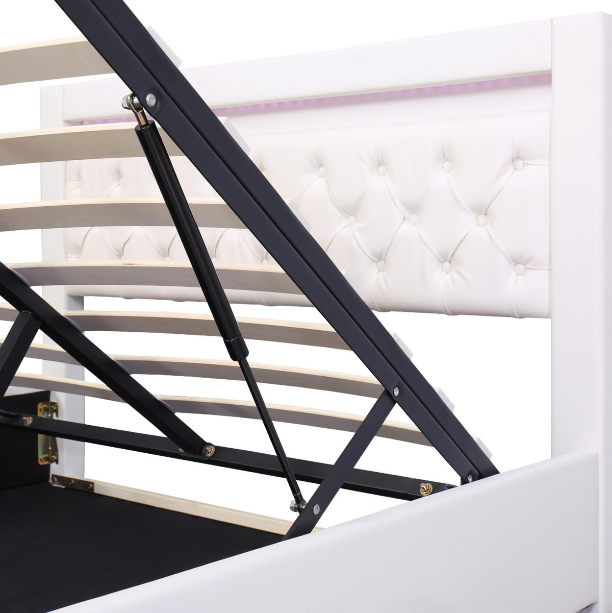 POLSTERBETT mit Bettkasten und LED 160x200 cm PU Weiß - Weiß, Metall (160/200cm) - Meubliv