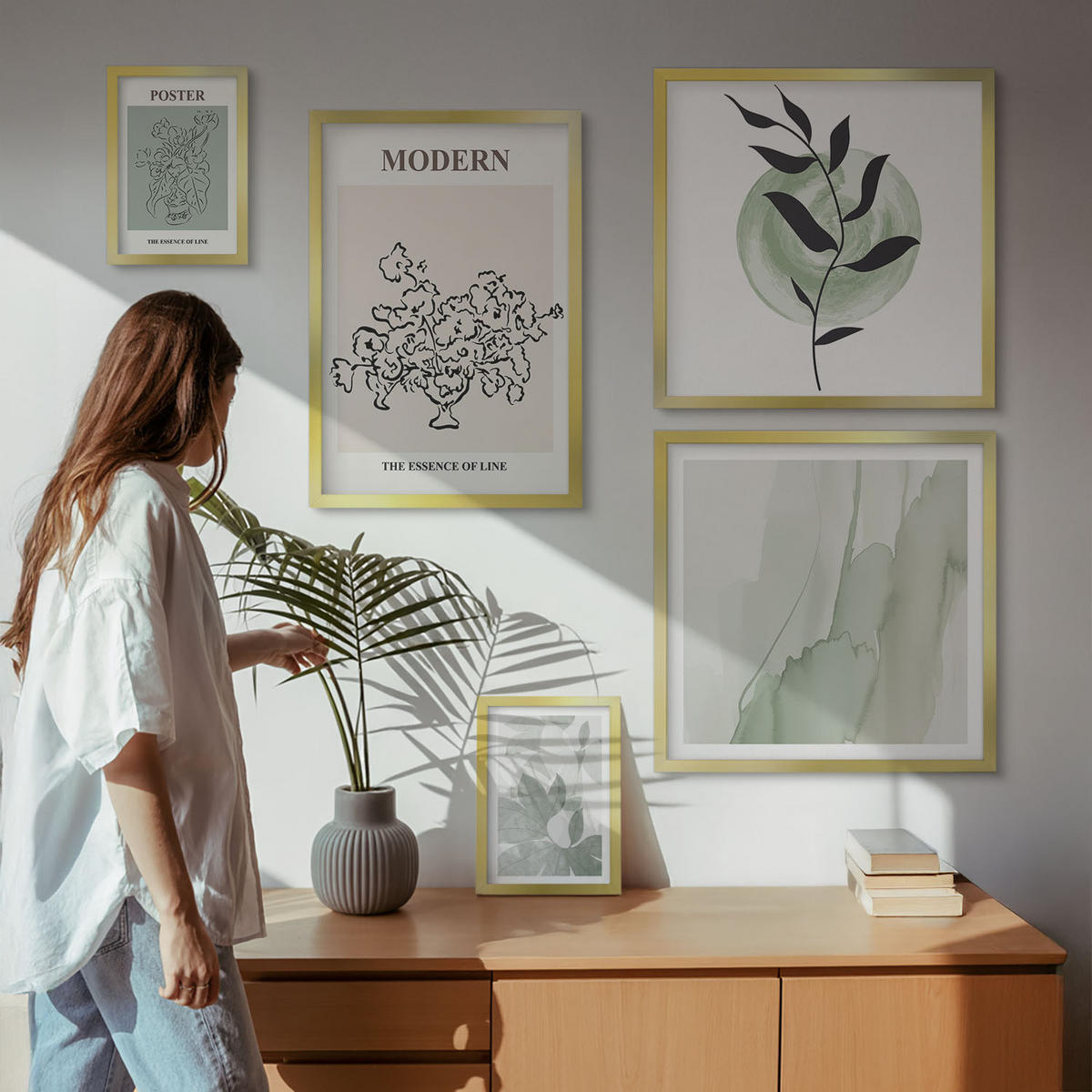 BILDER SET 5er Set - 50x50 cm & 20x30 cm & 40x60 cm Goldrahmen - Blumen in einer modernen Vase - Goldfarben, Kunststoff (40/60cm) - TULUP