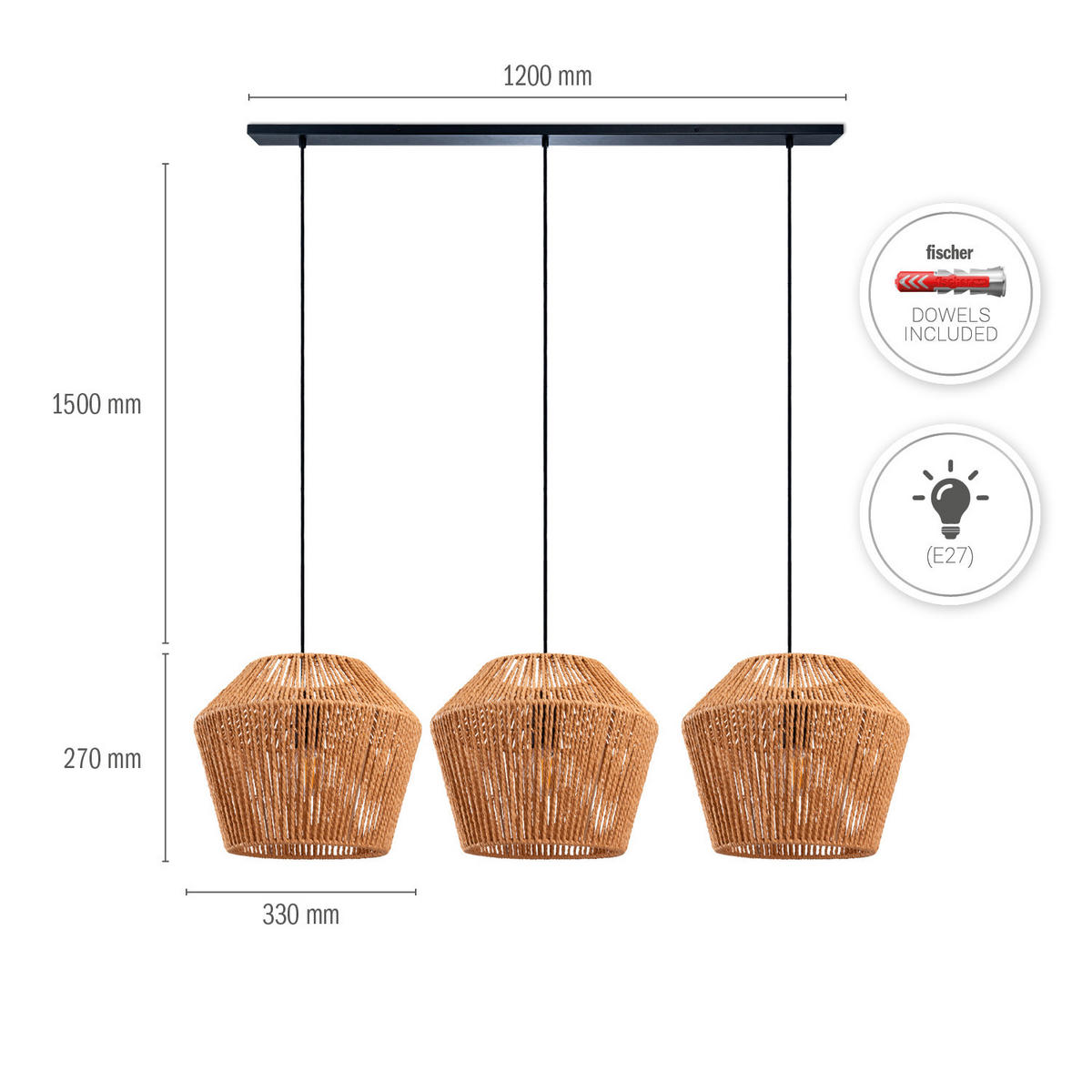 PENDELLEUCHTE Hugo Pd3 Pinto - Schwarz, Metall (33/33/27cm) - Paco Home