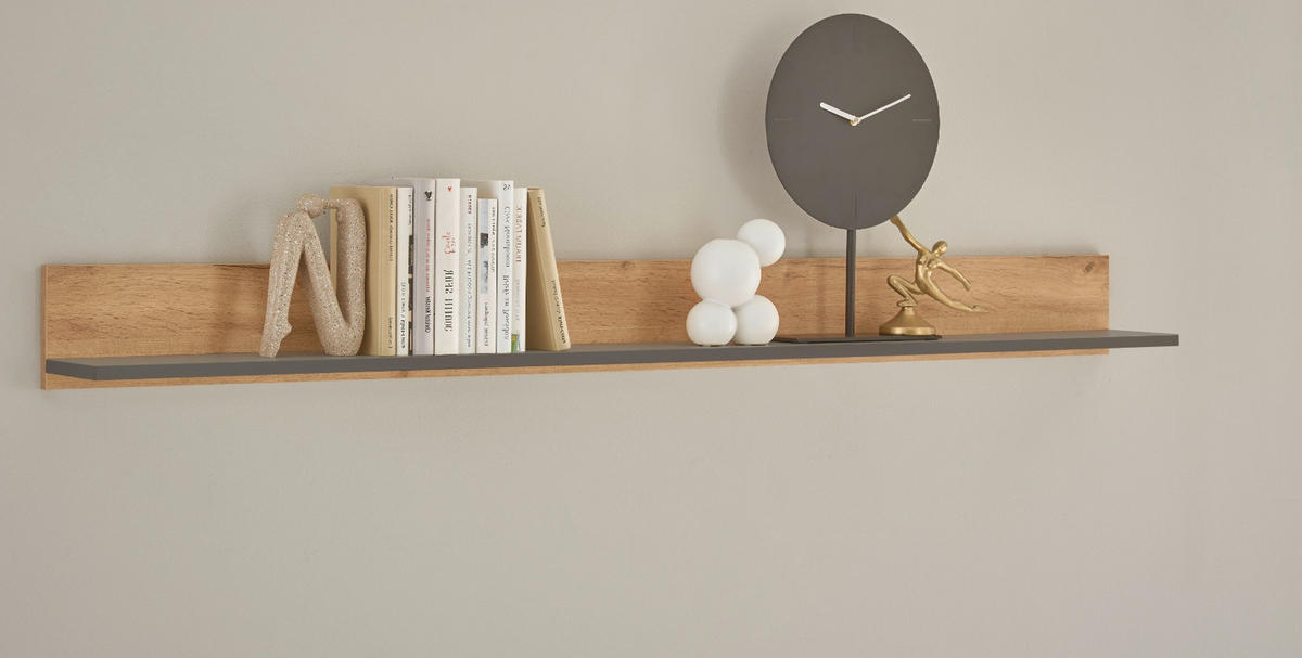 WANDBOARD Evoke Eiche, grau 170 cm, Wandregal hängend - Eichefarben/Grau, Holzwerkstoff/Metall (170/15/17cm) - Furn.Design