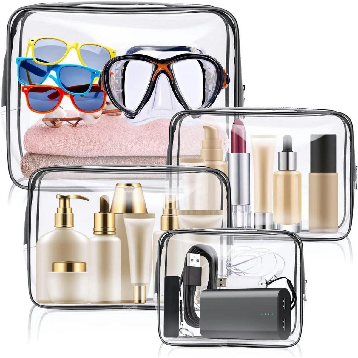 KULTURTASCHE 4-teiliges Set Transparent PVC - Transparent, Kunststoff (1/1/1cm)